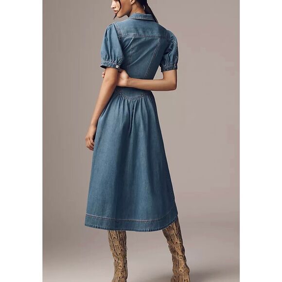 Anthropologie Pilcro Denim Butto Down Midi Dress - Picture 2 of 11